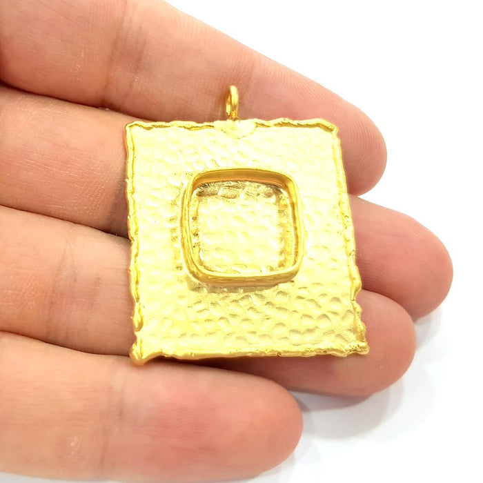Gold Pendant Blank Necklace Blank Resin Blank Mosaic Blank İnlay Blank Mountings Bezel Base Gold Plated Brass  (37x34mm blank ) G8968