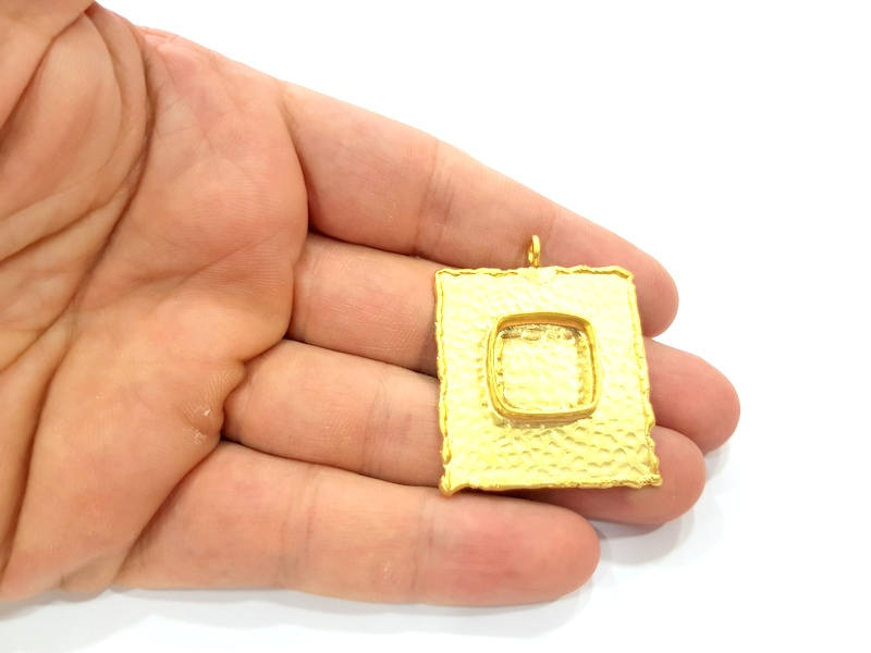 Gold Pendant Blank Necklace Blank Resin Blank Mosaic Blank İnlay Blank Mountings Bezel Base Gold Plated Brass  (37x34mm blank ) G8968