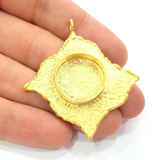 Gold Pendant Blank Necklace Blank Resin Blank Mosaic Blank İnlay Blank Mountings Bezel Base Gold Plated Brass  (48mm blank ) G8969