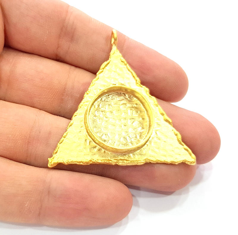 Gold Pendant Blank Necklace Blank Resin Blank Mosaic Blank İnlay Blank Mountings Bezel Base Gold Plated Brass  (41mm blank ) G8970