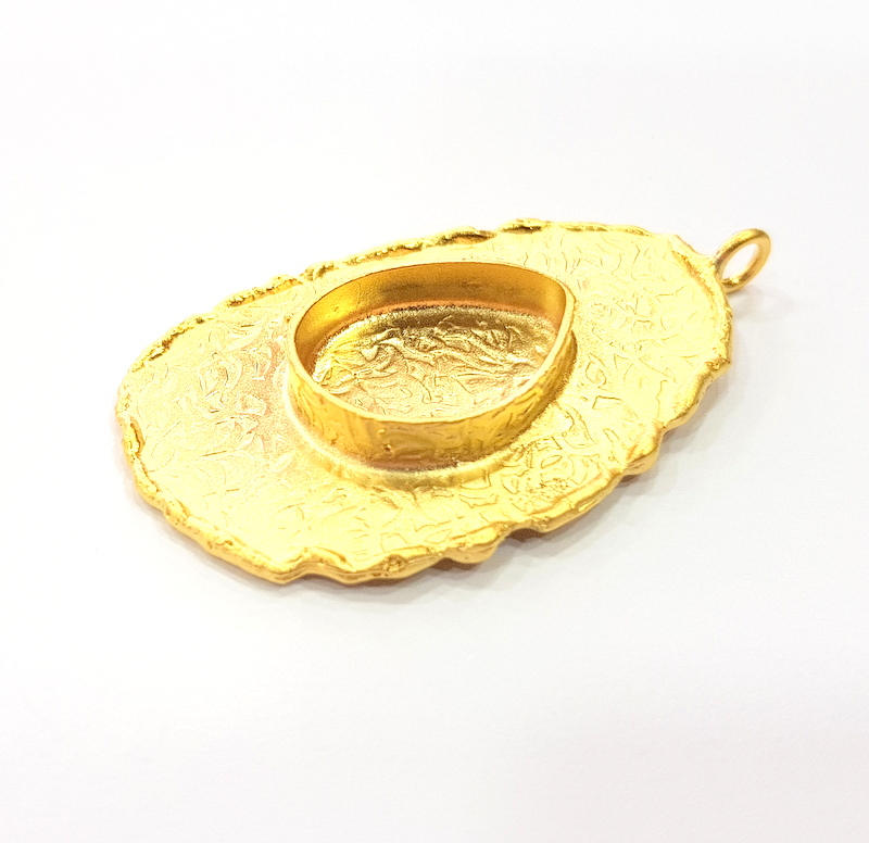 Gold Pendant Blank Necklace Blank Resin Blank Mosaic Blank İnlay Blank Mountings Bezel Base Gold Plated Brass  (48x30mm blank ) G8971