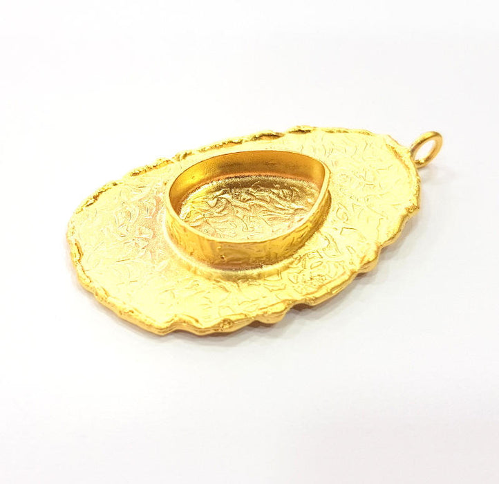 Gold Pendant Blank Necklace Blank Resin Blank Mosaic Blank İnlay Blank Mountings Bezel Base Gold Plated Brass  (48x30mm blank ) G8971