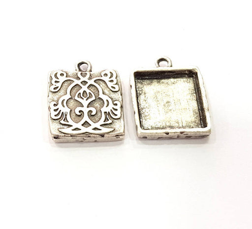 4 Silver Pendant Blank Mosaic Base Blank inlay Blank Necklace Blank Resin Blank Mountings Antique Silver Plated  (18mm )  G8972