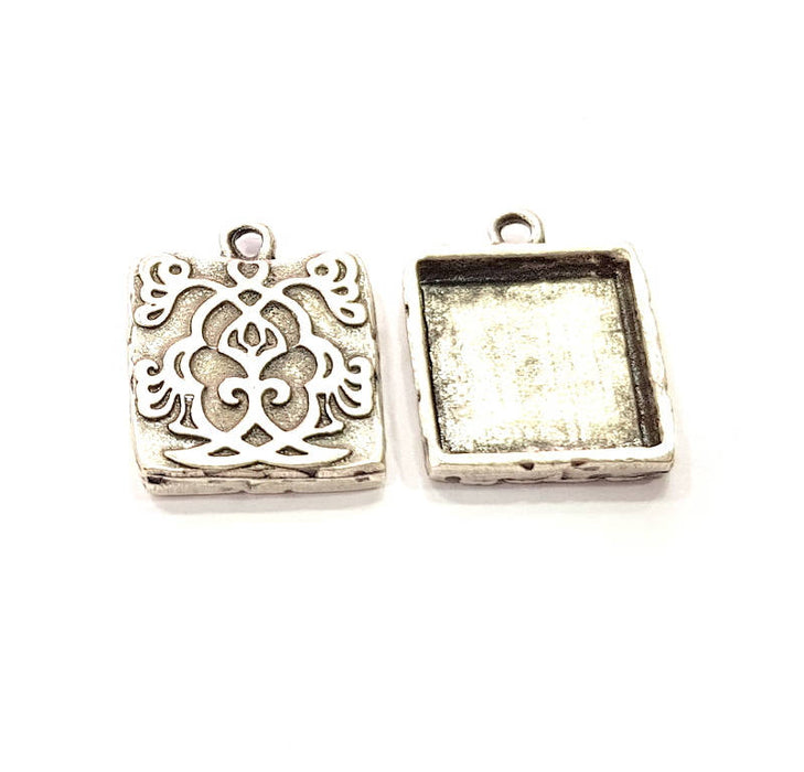 4 Silver Pendant Blank Mosaic Base Blank inlay Blank Necklace Blank Resin Blank Mountings Antique Silver Plated  (18mm )  G8972