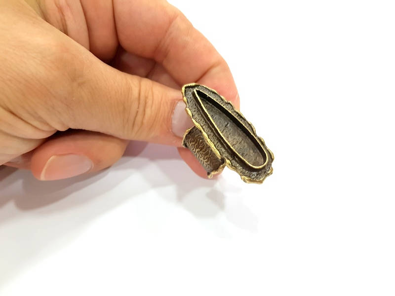 Antique Bronze Ring Blank inlay Ring Blank Mosaic Bezel Base Settings Cabochon Mountings (35x10mm Blank ) Antique Bronze Plated Brass G8975