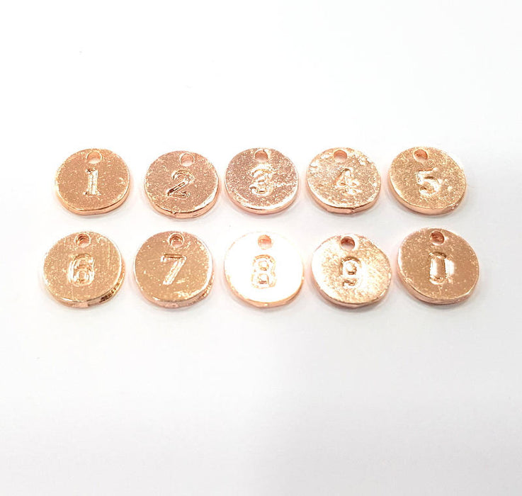 Number Charms Rose Gold Number Charms 10mm , Rose Gold Plated Charms G9576