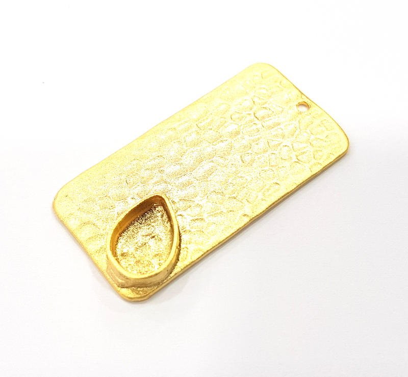 Drop Pendant Gold Pendant Blank Mosaic Base inlay Blank Necklace Blank Resin Blank Mountings Gold Plated Brass ( 10x6mm blank ) G9581
