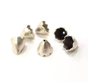 4 Silver Cone Findings Antique Silver Plated Brass  (9x8 mm)  G9582