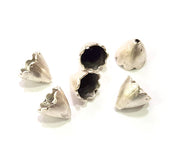 4 Silver Cone Findings Antique Silver Plated Brass  (9x8 mm)  G9582