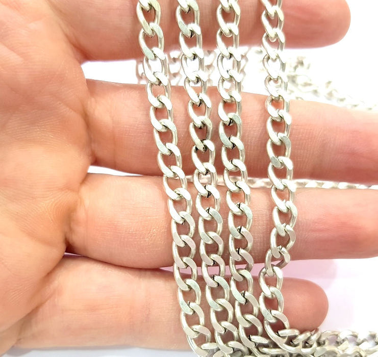 Silver Chain Silver Flat Chain Antique Silver Plated Chain  1 Meter - 3.3 Feet (8x5 mm) G9585