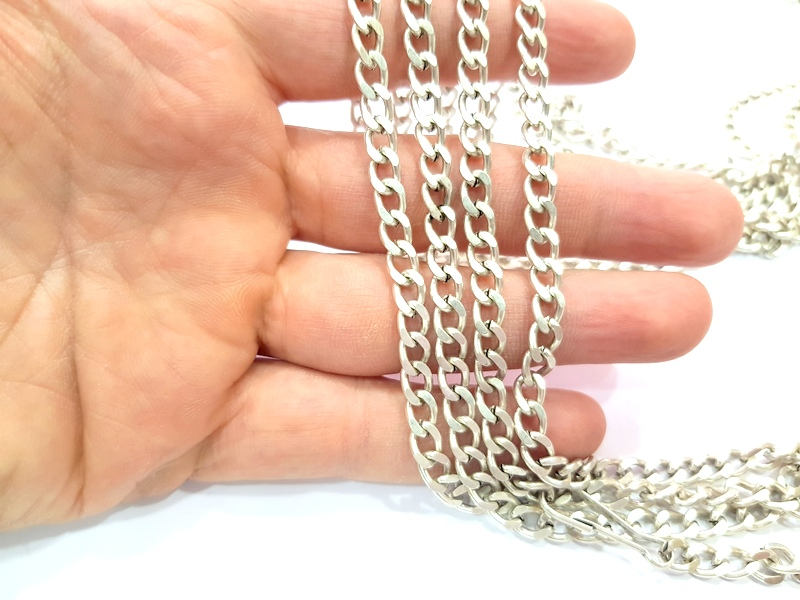 Silver Chain Silver Flat Chain Antique Silver Plated Chain  1 Meter - 3.3 Feet (8x5 mm) G9585