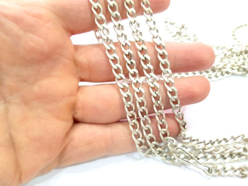 Silver Chain Silver Flat Chain Antique Silver Plated Chain  1 Meter - 3.3 Feet (8x5 mm) G9585