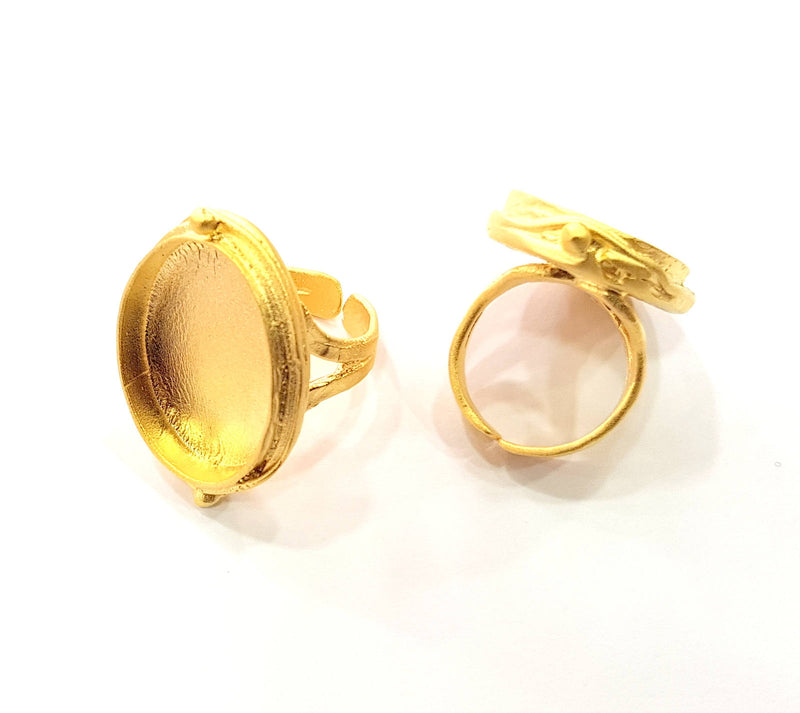 Gold Ring Blank inlay Ring Settings Mosaic Ring Bezel Base Cabochon Mountings Adjustable (25x18mm blank ) Gold Plated Brass G8977