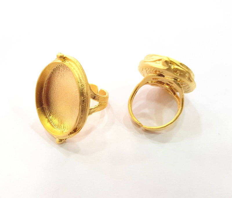 Gold Ring Blank inlay Ring Settings Mosaic Ring Bezel Base Cabochon Mountings Adjustable (25x18mm blank ) Gold Plated Brass G8977