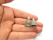 2 Silver Cone Findings Antique Silver Plated Brass  (23x16 mm)  G9624