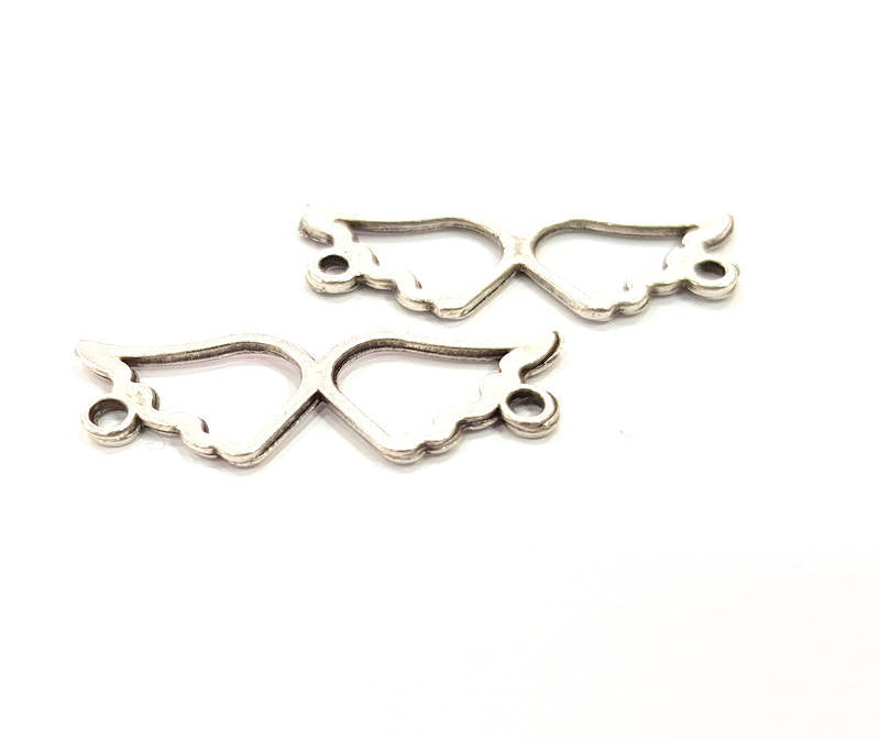 10 Wing Charms Connector Antique Silver Plated Charms (28x10mm) G9628