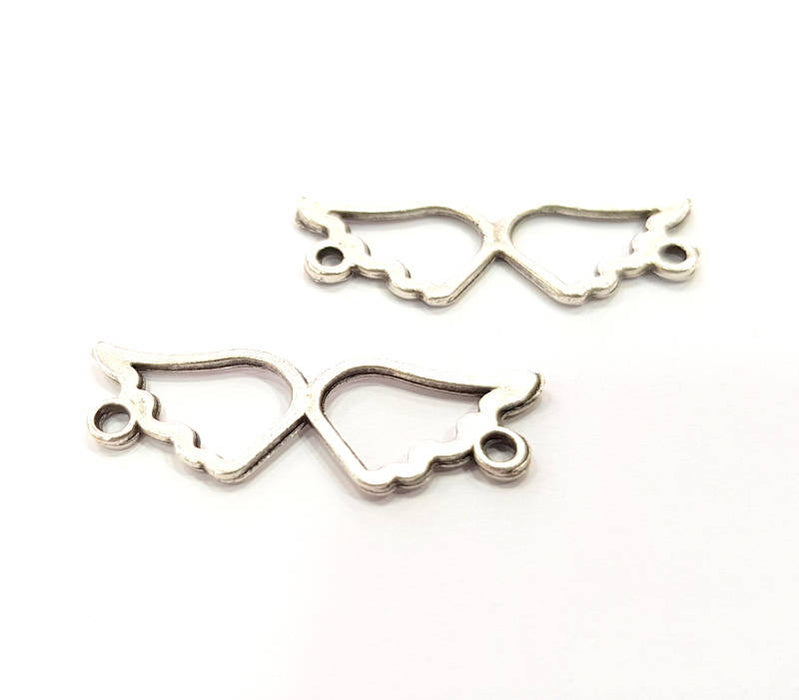 10 Wing Charms Connector Antique Silver Plated Charms (28x10mm) G9628