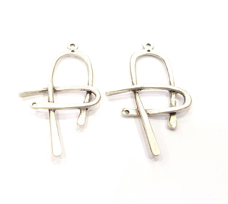 4 Silver Charms Antique Silver Plated Connector (50x30mm) G9629