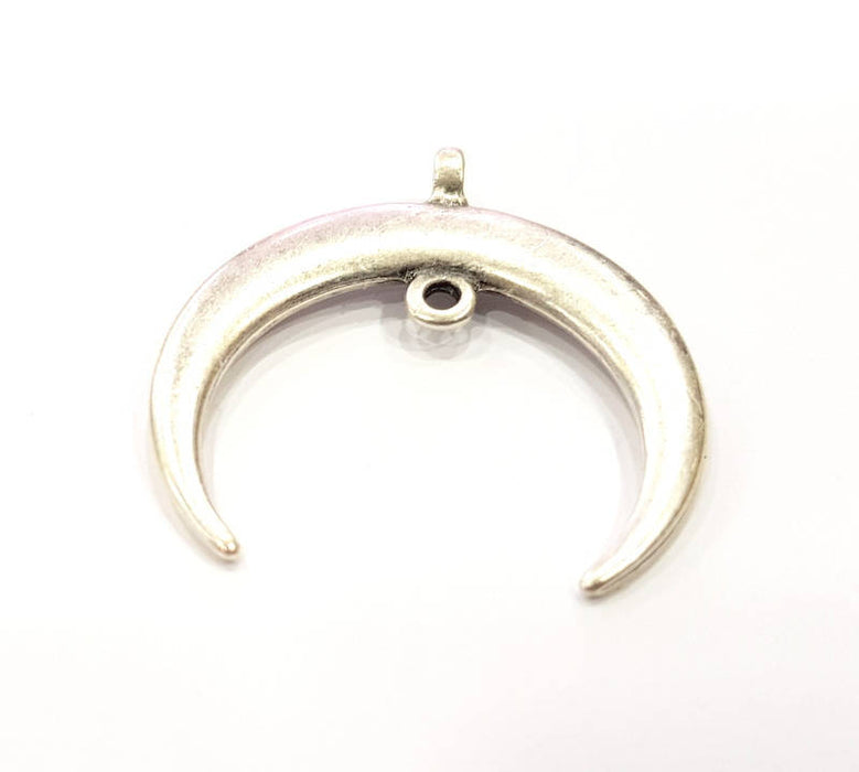 Crescent Pendant Silver Moon Pendant Antique Silver Plated Pendants  (41x39mm)  G9631
