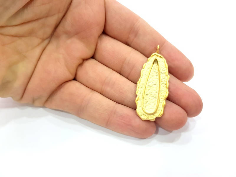 Gold Pendant Blank Base Setting Necklace Blank Resin Blank inlay blank Mosaic Blank Mountings Gold Plated Brass ( 48x19mm blank ) G8980