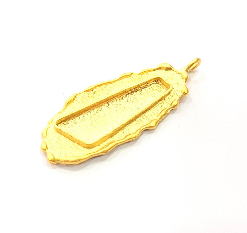 Gold Pendant Blank Base Setting Necklace Blank Resin Blank inlay blank Mosaic Blank Mountings Gold Plated Brass ( 48x19mm blank ) G8981