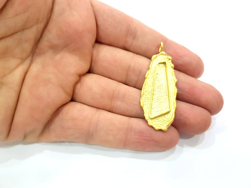 Gold Pendant Blank Base Setting Necklace Blank Resin Blank inlay blank Mosaic Blank Mountings Gold Plated Brass ( 48x19mm blank ) G8981