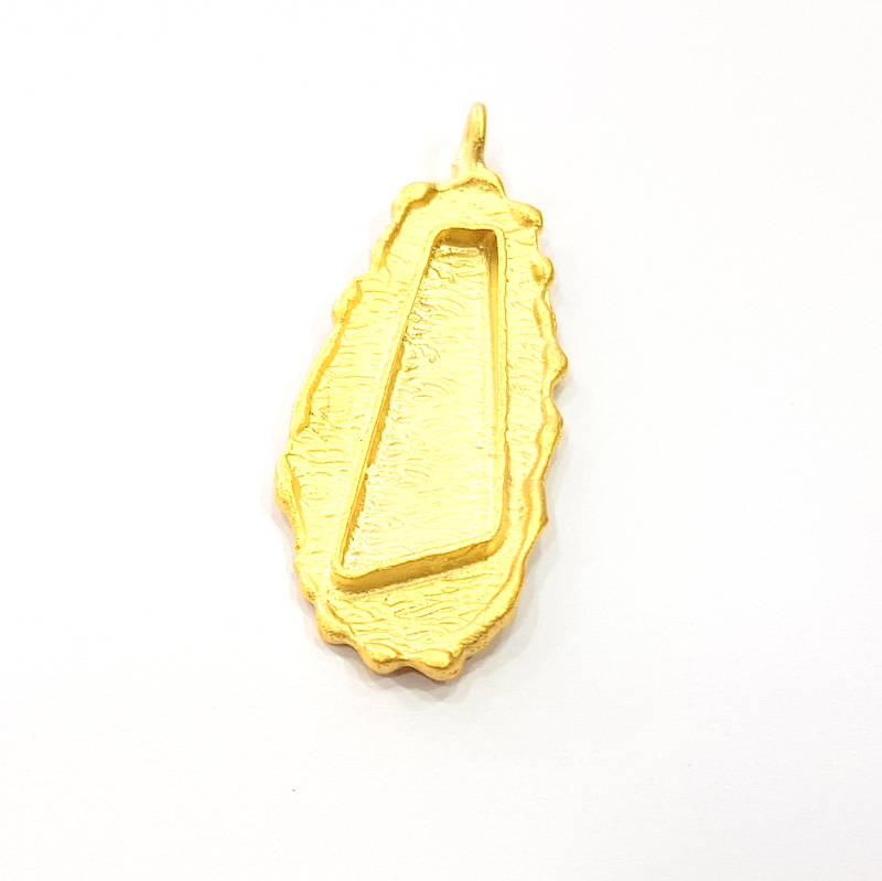 Gold Pendant Blank Base Setting Necklace Blank Resin Blank inlay blank Mosaic Blank Mountings Gold Plated Brass ( 48x19mm blank ) G8981