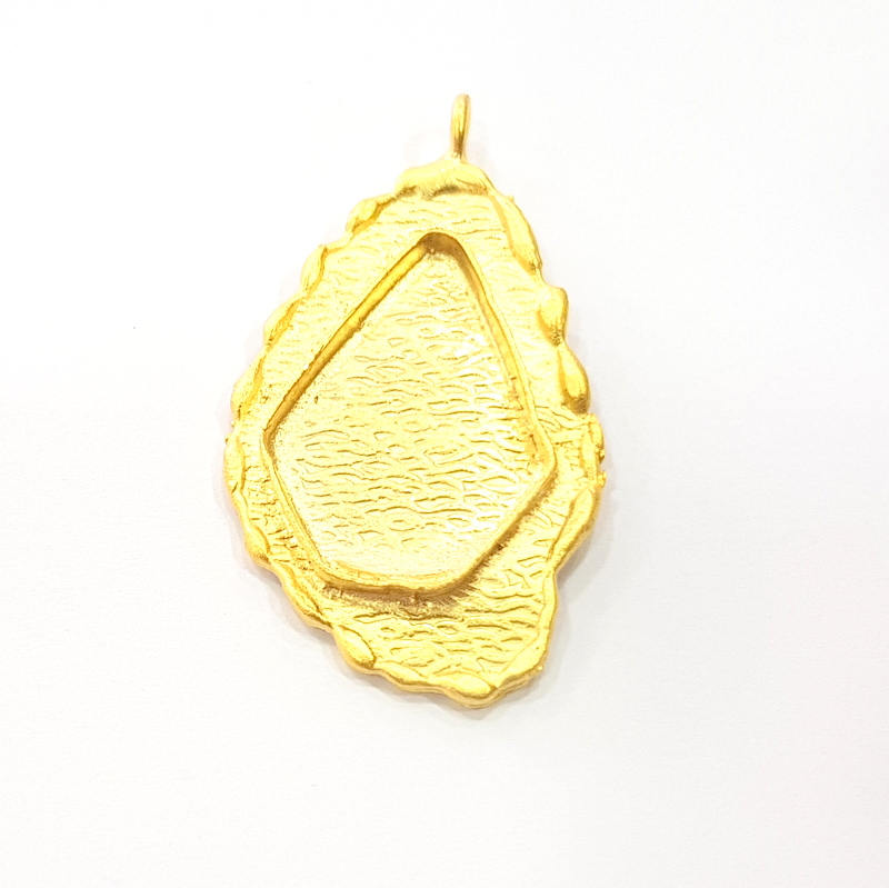 Gold Pendant Blank Base Setting Necklace Blank Resin Blank inlay blank Mosaic Blank Mountings Gold Plated Brass ( 47x28mm blank ) G8982