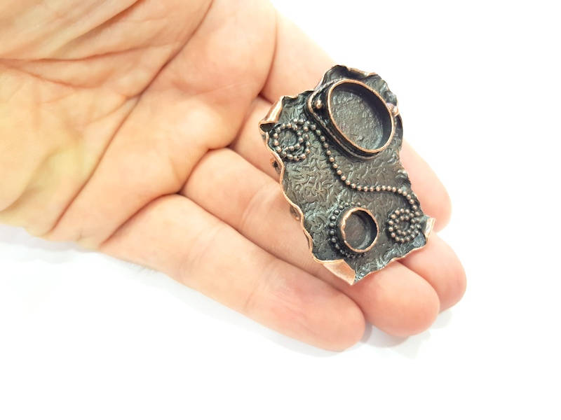 Copper Ring Blank inlay Ring Blank Mosaic Ring Bezel Base Setting Cabochon Mounting (18x13mm and 10mmblank)Antique Copper Plated Brass G8985