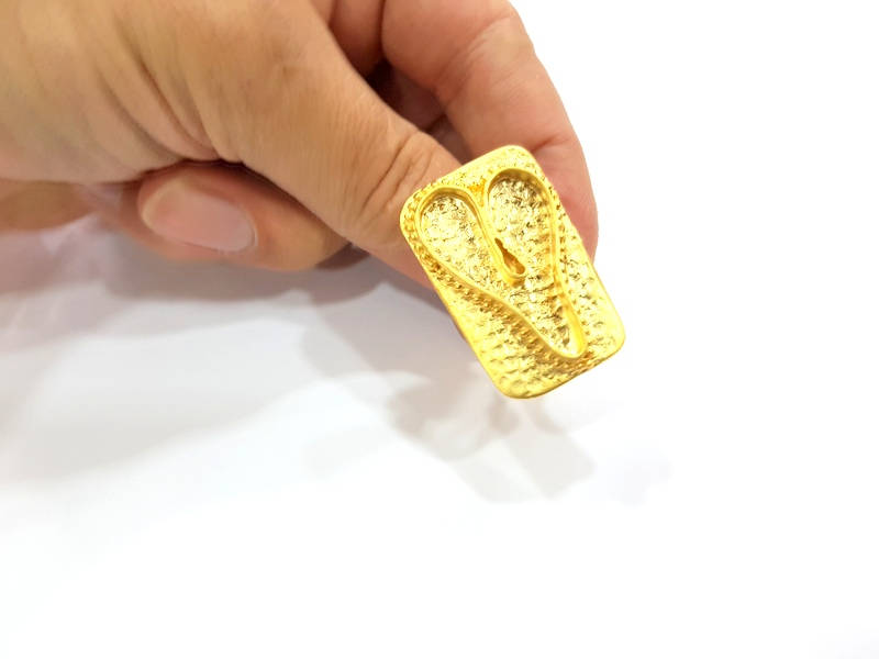 Gold Ring Blank inlay Ring Settings Mosaic Ring Bezel Base Cabochon Mountings Adjustable (33x20mm blank ) Gold Plated Brass G8987