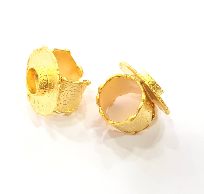 Gold Ring Settings Blanks inlay Ring Mosaic Ring Bezel Base Cabochon Mountings Adjustable (10mm blank ) Gold Plated Brass G8990