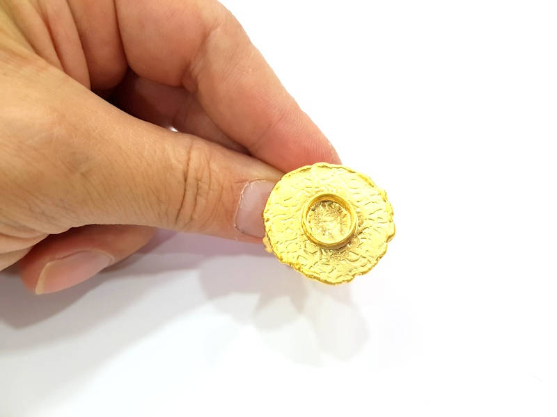 Gold Ring Settings Blanks inlay Ring Mosaic Ring Bezel Base Cabochon Mountings Adjustable (10mm blank ) Gold Plated Brass G8990