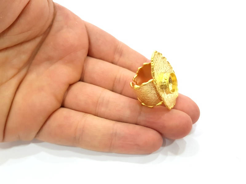 Gold Ring Settings Blanks inlay Ring Mosaic Ring Bezel Base Cabochon Mountings Adjustable (10mm blank ) Gold Plated Brass G8989