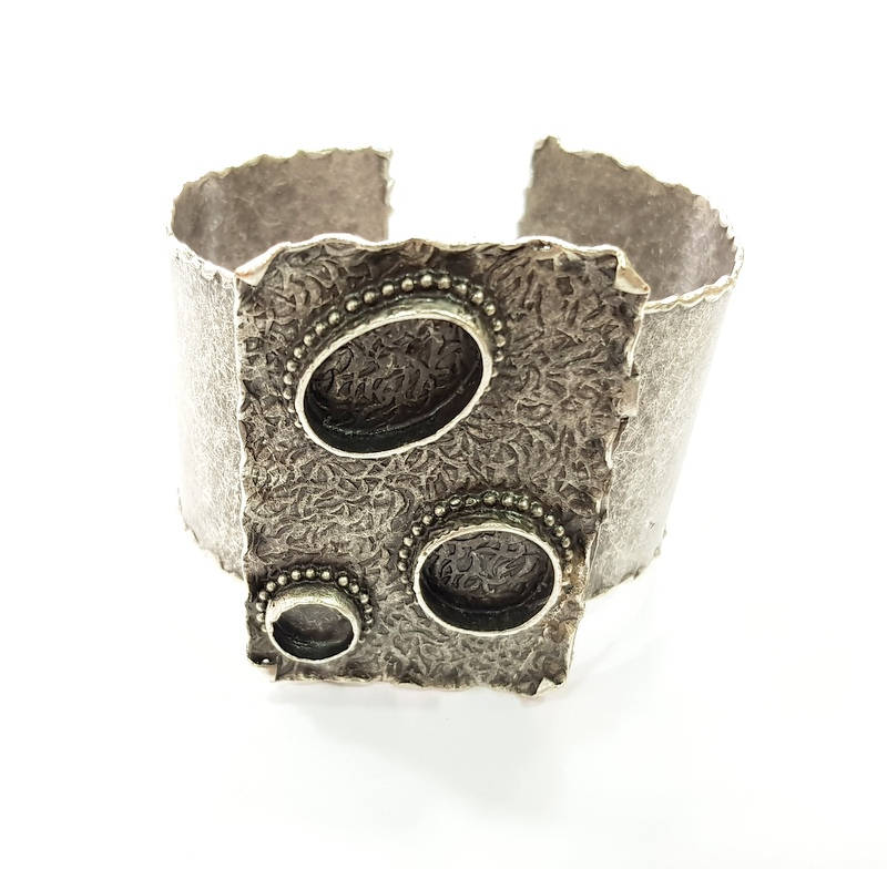 Silver Bracelet Blanks Bangle Blanks Cuff Blanks Adjustable Hammered Bracelet Blank Antique Silver Plated Brass (18x13+14+10mm Blanks) G9674