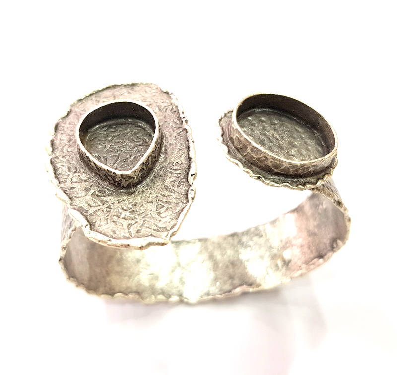 Silver Bracelet Blanks Bangle Blanks Cuff Blanks Adjustable Hammered Bracelet Blank Antique Silver Plated Brass (20x14mm+20mm Blanks) G9684