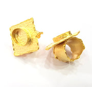 Gold Ring Settings Blank inlay Ring Mosaic Ring Bezel Base Cabochon Mountings Adjustable (18x13mm blank ) Gold Plated Brass G9700