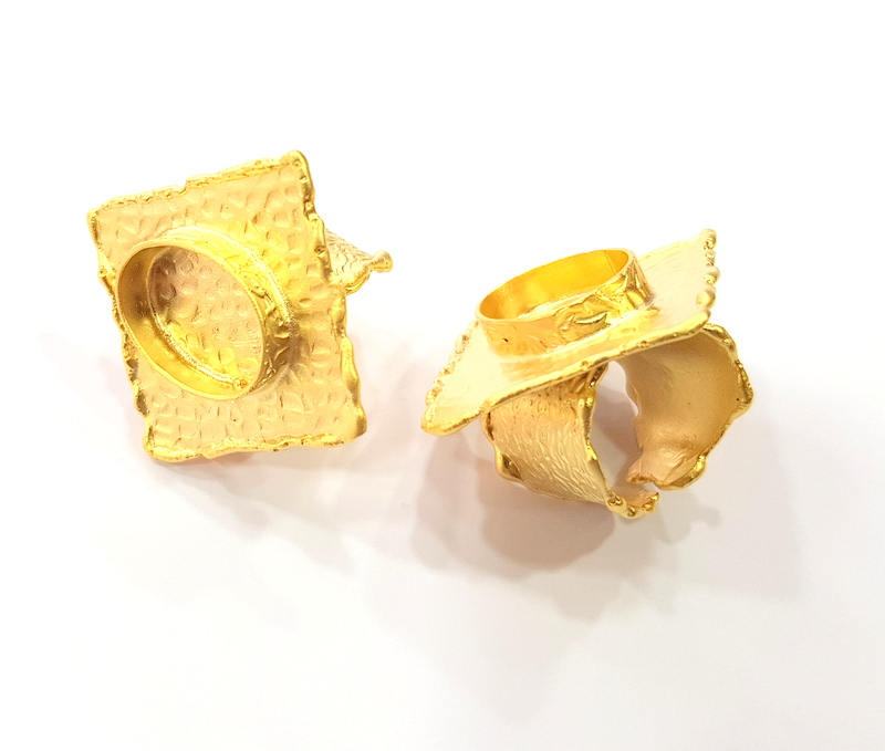 Gold Ring Settings Blank inlay Ring Mosaic Ring Bezel Base Cabochon Mountings Adjustable (18x13mm blank ) Gold Plated Brass G9700