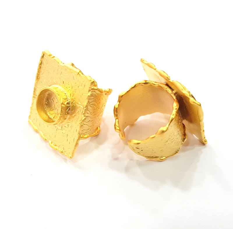 Gold Ring Settings Blank inlay Ring Mosaic Ring Bezel Base Cabochon Mountings Adjustable (10mm blank ) Gold Plated Brass G9701