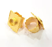 Gold Ring Settings Blank inlay Ring Mosaic Ring Bezel Base Cabochon Mountings Adjustable (10mm blank ) Gold Plated Brass G9701