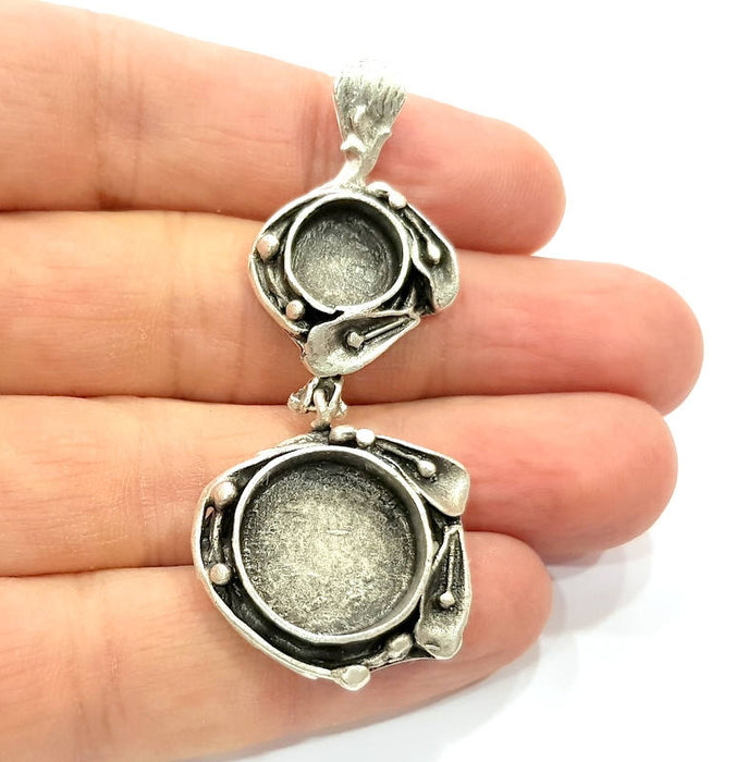 Silver Pendant Blank Resin Blank Mosaic Base Blank inlay Blank Necklace Blank Mountings Antique Silver Plated Brass (61x26mm )  G9703