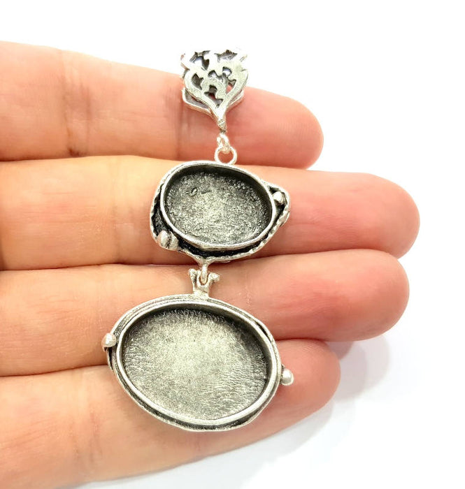 Silver Pendant Blank Resin Blank Mosaic Base Blank inlay Blank Necklace Blank Mountings Antique Silver Plated Brass (66x28mm )  G9705