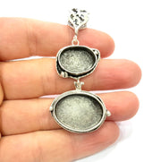 Silver Pendant Blank Resin Blank Mosaic Base Blank inlay Blank Necklace Blank Mountings Antique Silver Plated Brass (66x28mm )  G9705