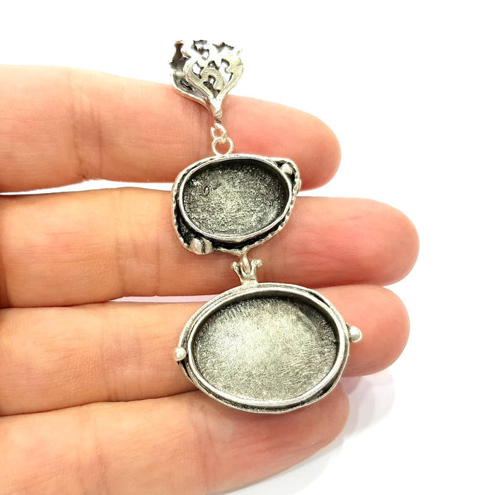 Silver Pendant Blank Resin Blank Mosaic Base Blank inlay Blank Necklace Blank Mountings Antique Silver Plated Brass (66x28mm )  G9705