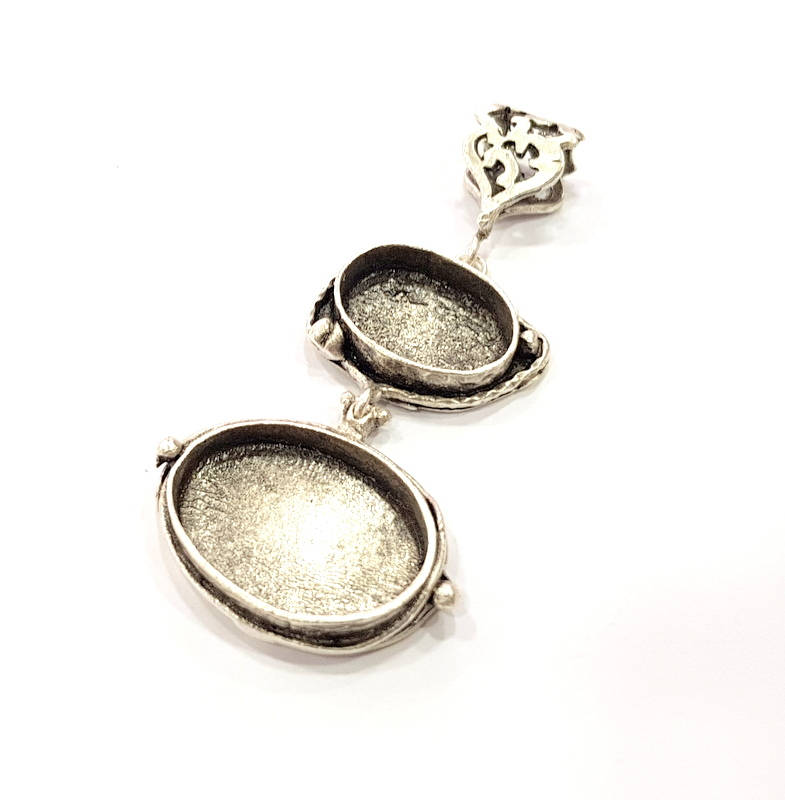 Silver Pendant Blank Resin Blank Mosaic Base Blank inlay Blank Necklace Blank Mountings Antique Silver Plated Brass (66x28mm )  G9705