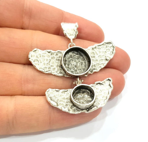 Silver Pendant Blank Resin Blank Mosaic Base Blank inlay Blank Necklace Blank Mountings Antique Silver Plated Brass (52x46mm )  G9708