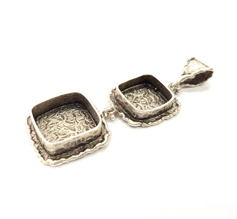 Silver Pendant Blank Resin Blank Mosaic Base Blank inlay Blank Necklace Blank Mountings Antique Silver Plated Brass (14mm+10mm )  G9709