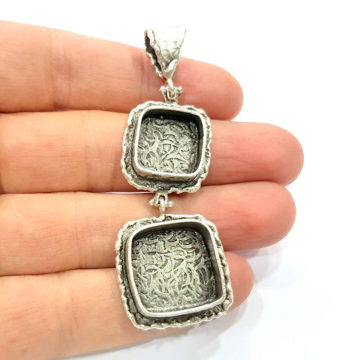 Silver Pendant Blank Resin Blank Mosaic Base Blank inlay Blank Necklace Blank Mountings Antique Silver Plated Brass (14mm+10mm )  G9709