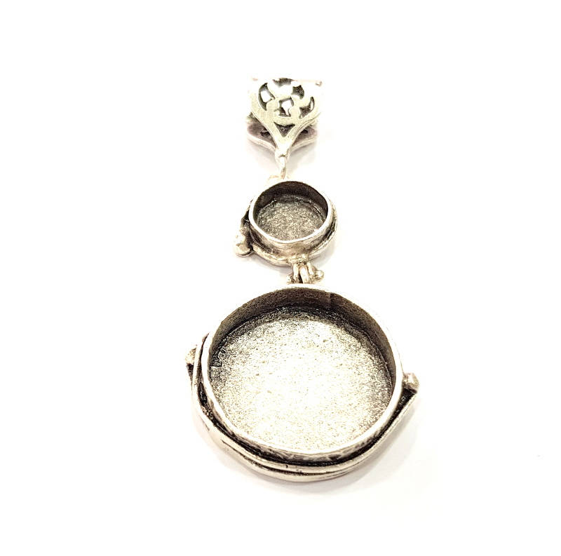 Silver Pendant Blank Resin Blank Mosaic Base Blank inlay Blank Necklace Blank Mountings Antique Silver Plated Brass (10mm+25mm )  G9711