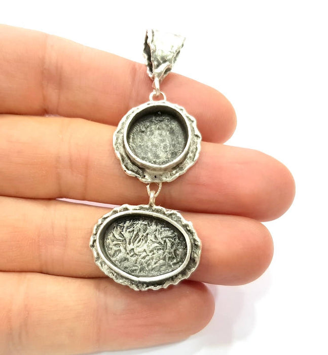 Silver Pendant Blank Resin Blank Mosaic Base Blank inlay Blank Necklace Blank Mountings Antique Silver Plated Brass (63x25mm )  G9712