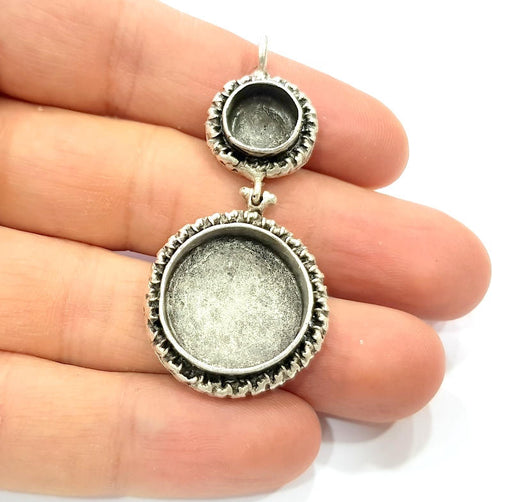 Silver Pendant Blank Resin Blank Mosaic Base Blank inlay Blank Necklace Blank Mountings Antique Silver Plated Brass (55x26mm )  G9714
